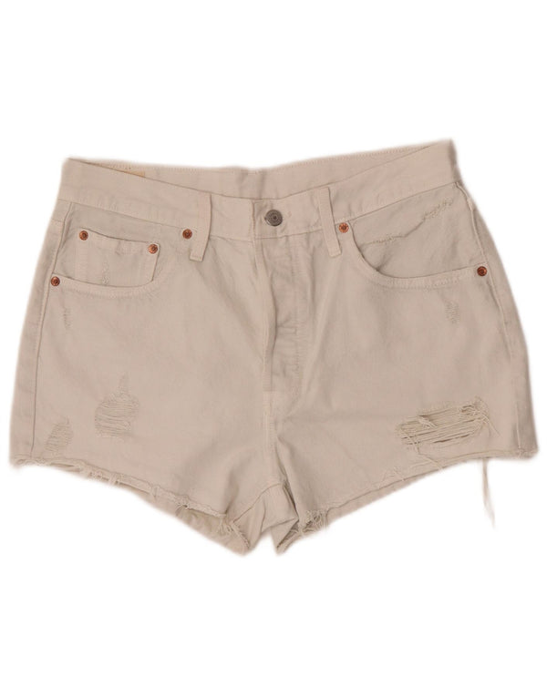 Shorts jeans feminino Levi's 501 desgastado W30 médio off white algodão