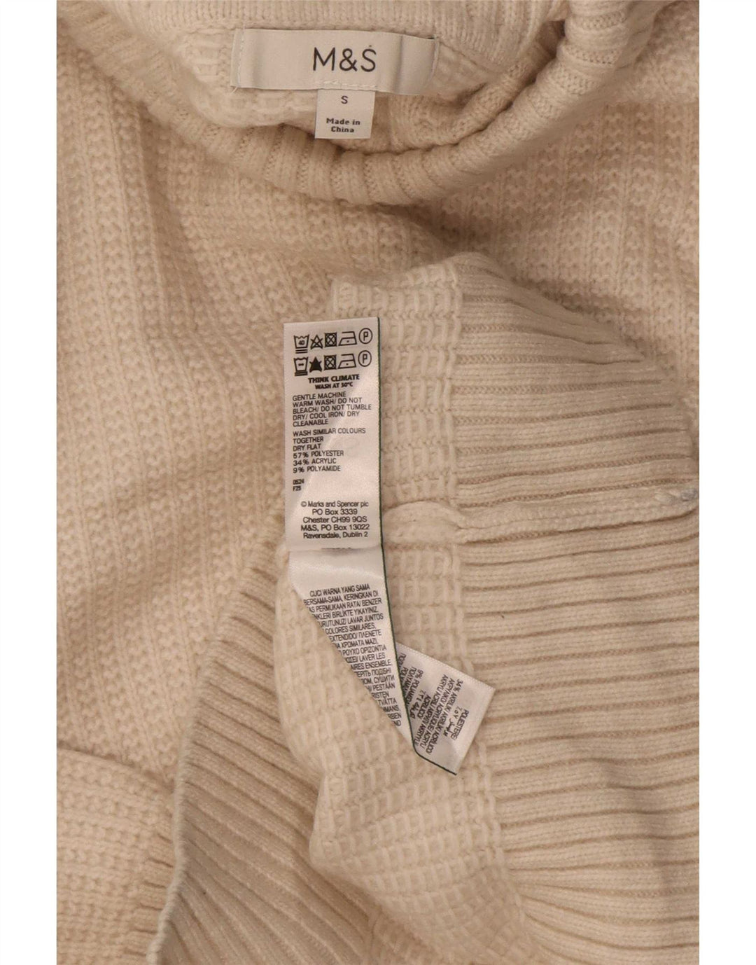 Suéter feminino Marks & Spencer com gola redonda Reino Unido 10 pequeno poliéster bege