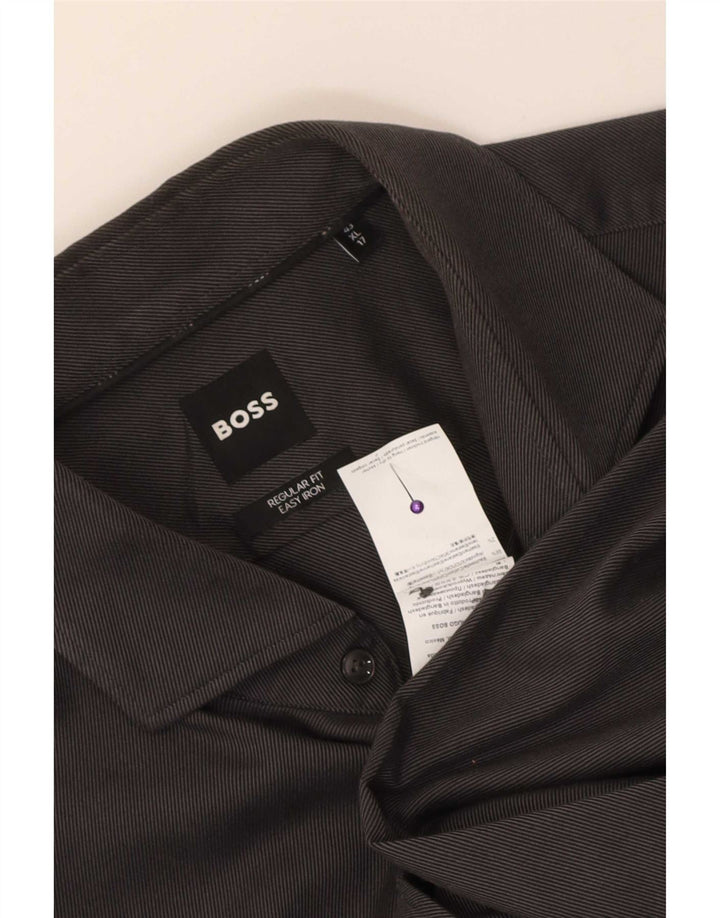 Camisa masculina Hugo Boss Regular Fit tamanho 43 17 XL algodão cinza