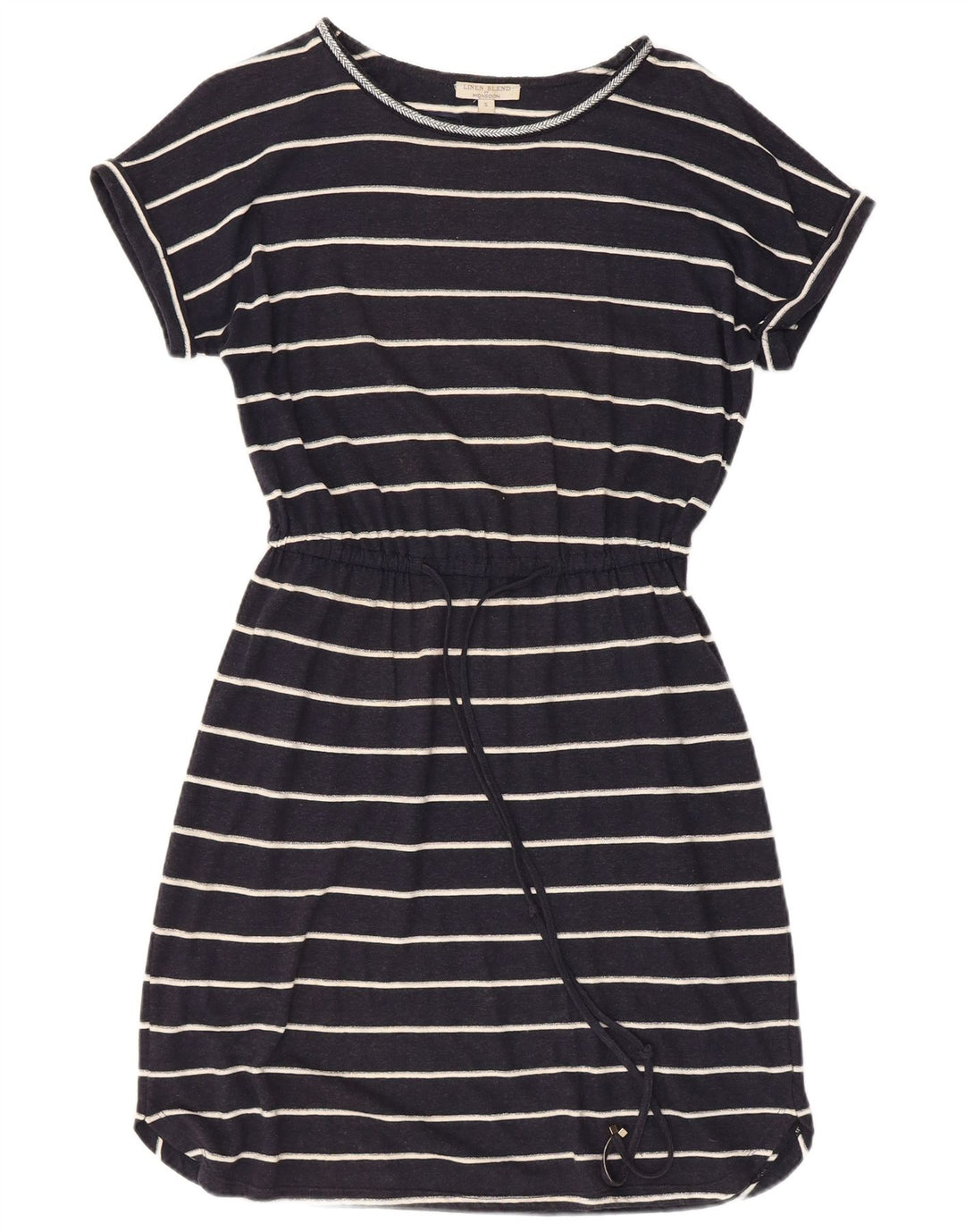 Vestido camiseta feminino MONSOON Reino Unido 10 pequeno linho listrado azul marinho