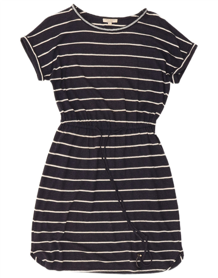 Vestido camiseta feminino MONSOON Reino Unido 10 pequeno linho listrado azul marinho