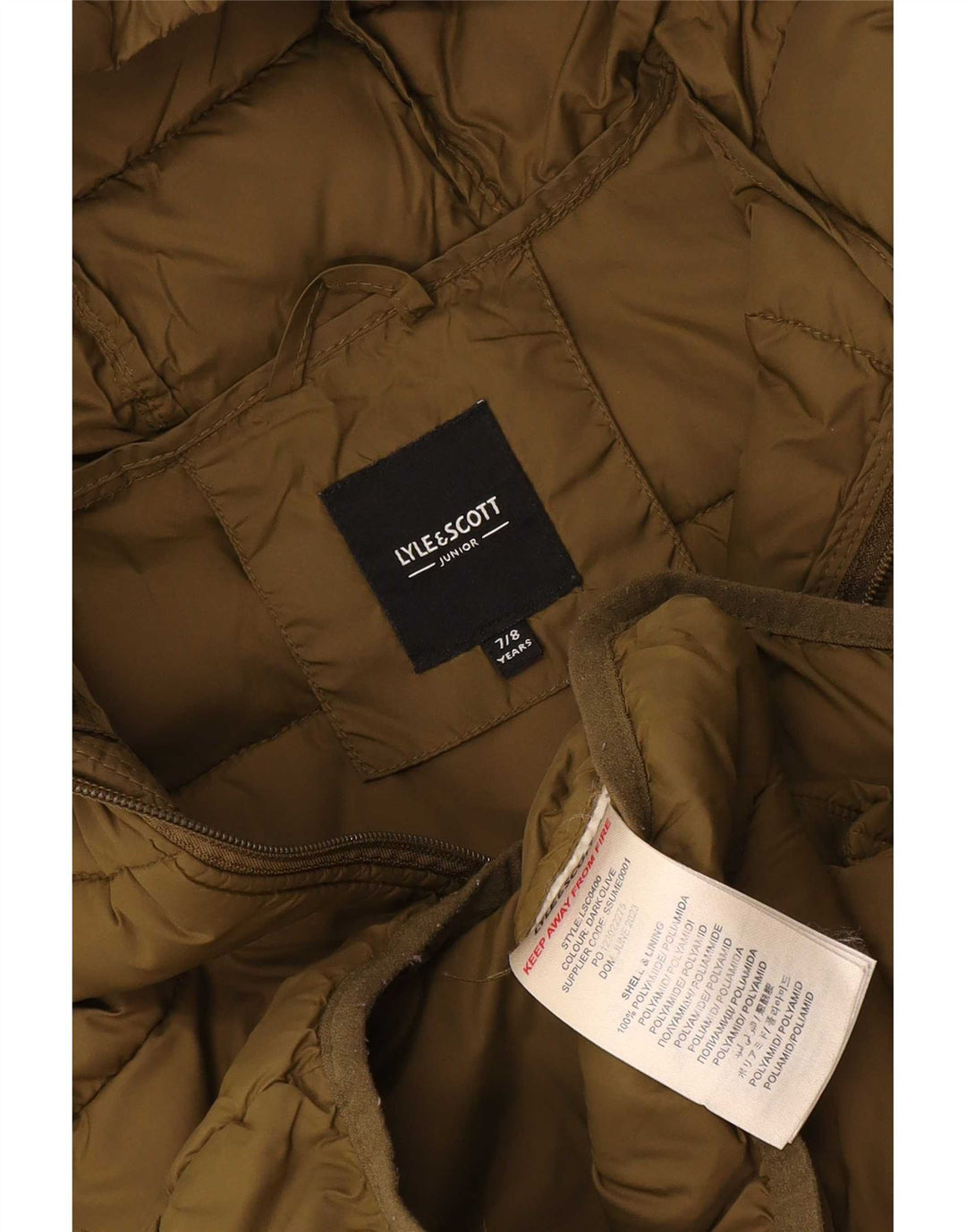 Jaqueta acolchoada com capuz para meninos Lyle & Scott 7-8 anos poliamida cáqui