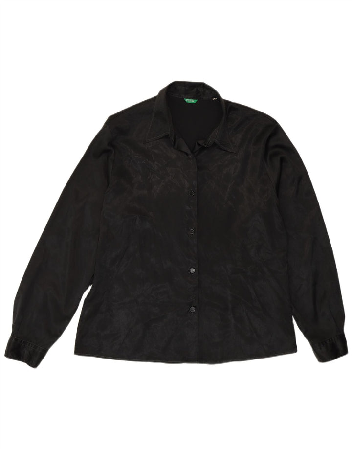 Camisa feminina Benetton IT 48 XL preta com estampa animal poliéster