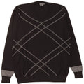 CALVIN KLEIN Mens V-Neck Jumper Sweater 2XL Black Geometric Wool