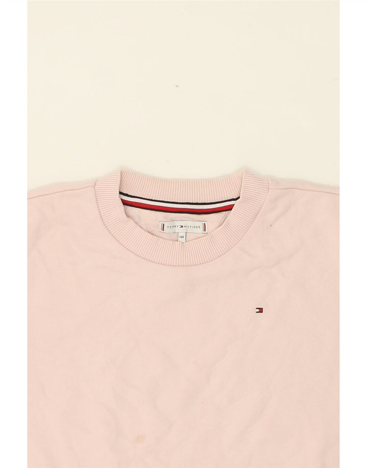 TOMMY HILFIGER Girls Sweatshirt Jumper 13-14 Years Pink Cotton Vintage Tommy Hilfiger and Second-Hand Tommy Hilfiger from Messina Hembry 