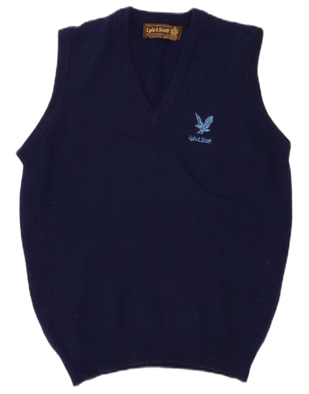 Lyle & Scott Colete masculino regata pequena lã de cordeiro azul marinho