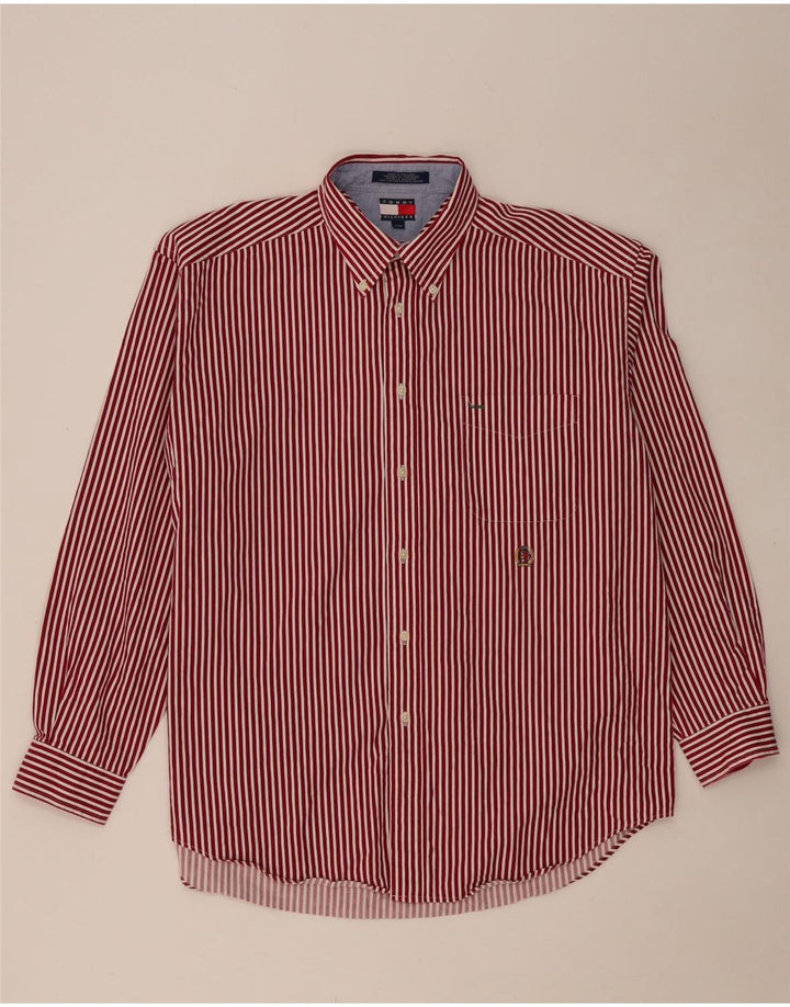 Camisa masculina TOMMY HILFIGER grande algodão listrado vermelho