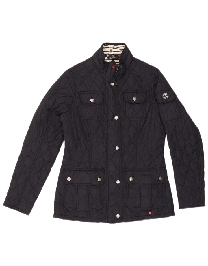 Jaqueta acolchoada feminina BARBOUR UK 10 pequena poliamida azul marinho