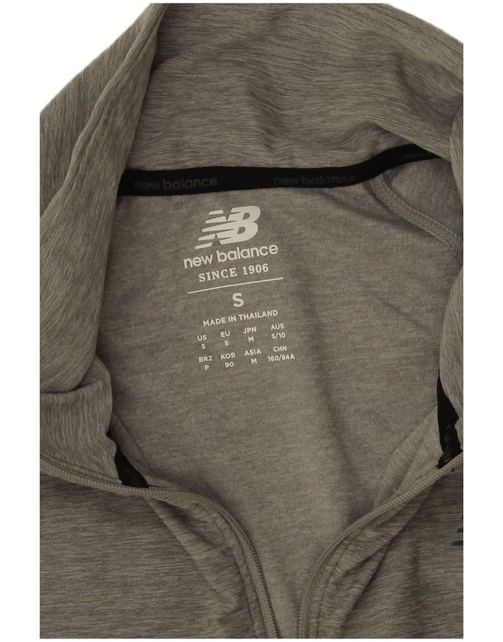 Top feminino New Balance com zíper e manga comprida UK 10 poliéster cinza pequeno
