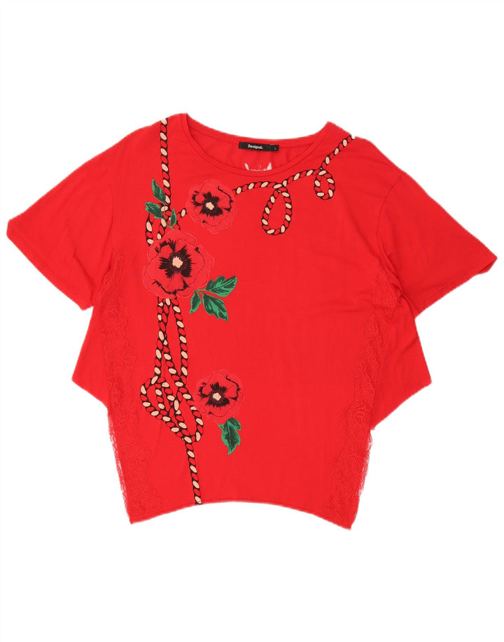Blusa feminina assimétrica DESIGUAL UK 14 grande floral vermelho