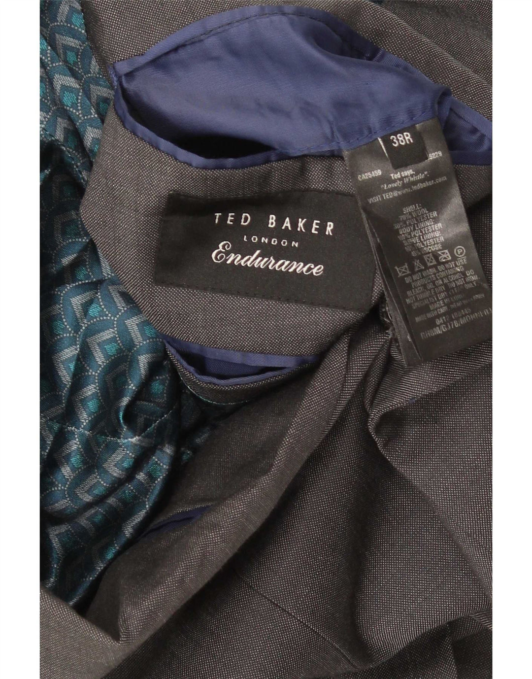 Jaqueta blazer masculina de 2 botões Ted Baker Reino Unido 38 lã cinza médio