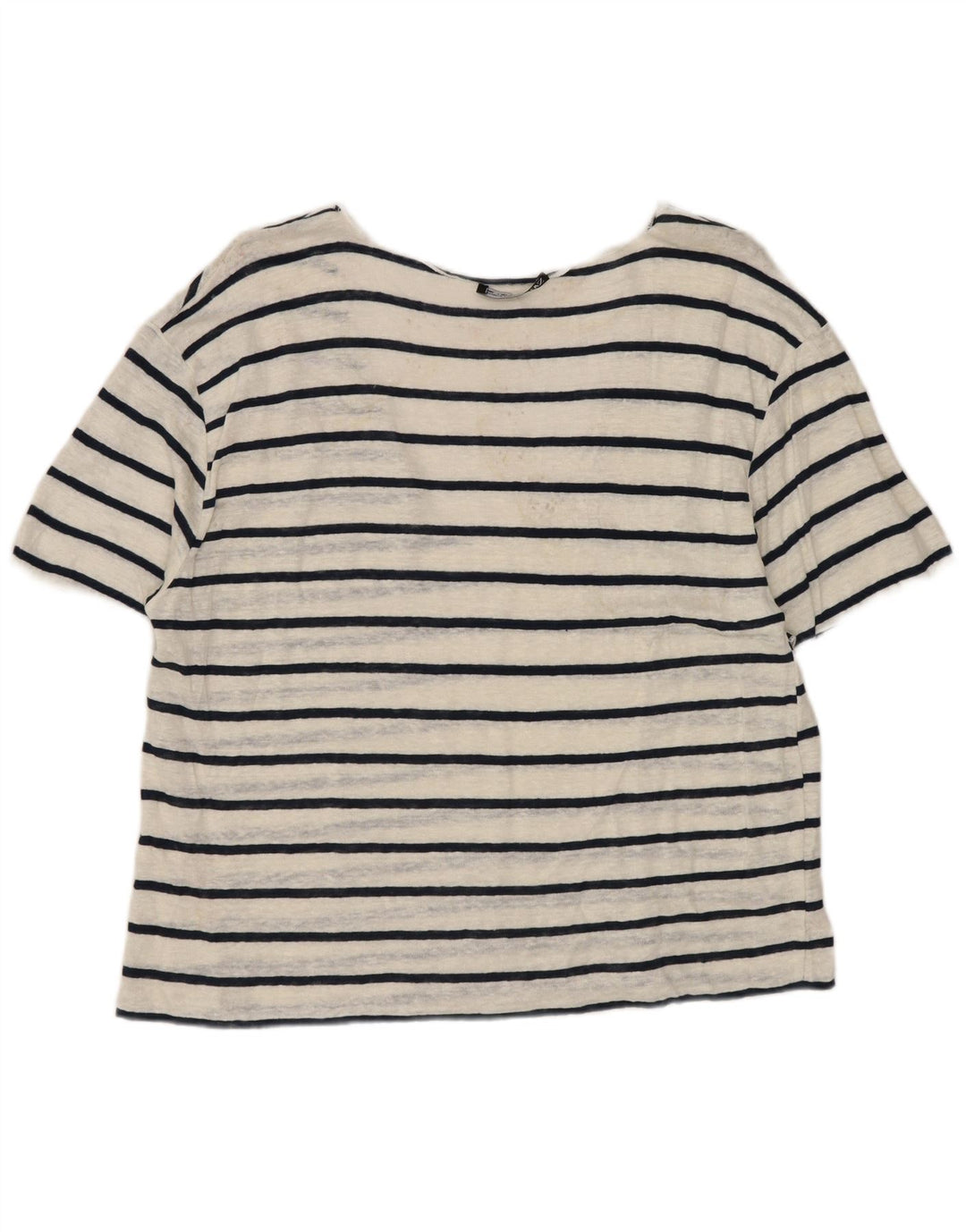 Camiseta feminina Zara UK 14 grande listrada branca