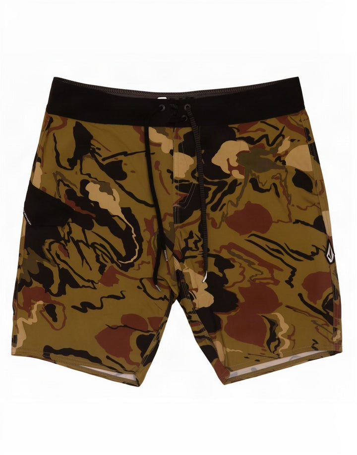 Shorts de natação masculino Volcom Abstract Pattern médio cáqui