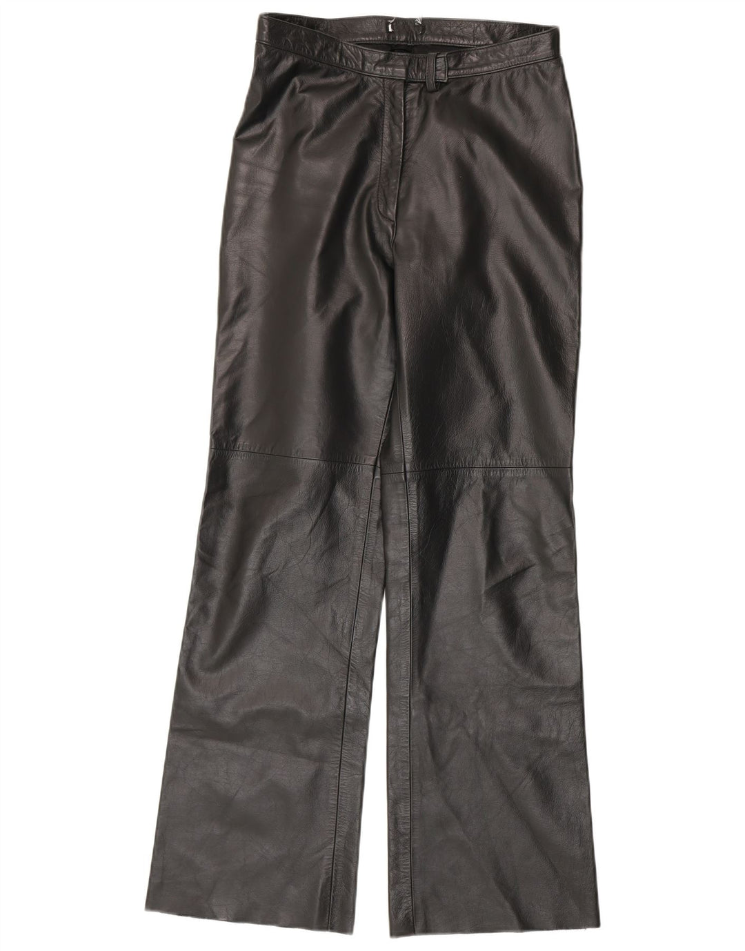 Calça feminina vintage de couro bootcut IT 44 médio W28 L30 couro preto