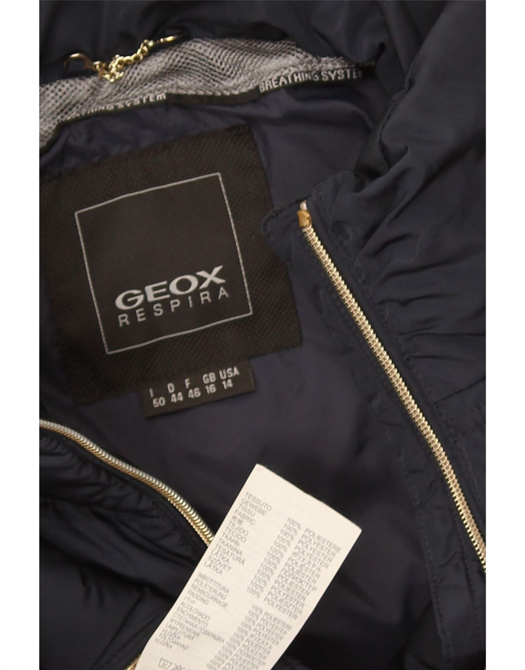 Jaqueta Geox Feminina Respira acolchoada Reino Unido 16 Grande Poliéster Azul Marinho