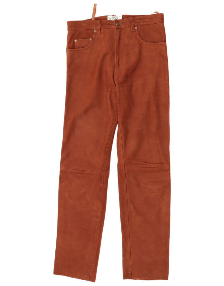 Calças de couro masculinas vintage W33 L33 couro marrom