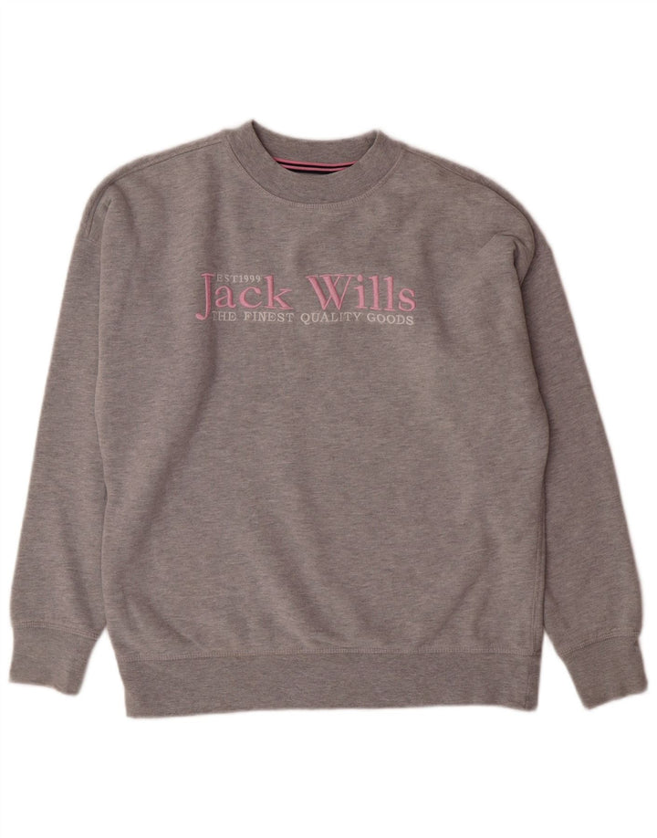 Suéter gráfico feminino JACK WILLS Reino Unido 8 pequeno cinza manchado