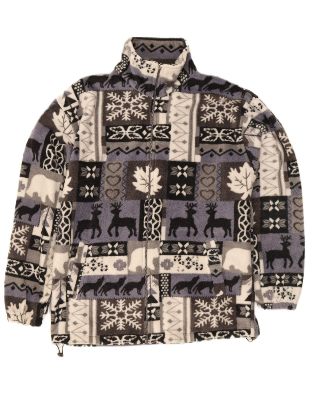 Jaqueta de lã masculina vintage Reino Unido 40 grande poliéster Grey Fair Isle