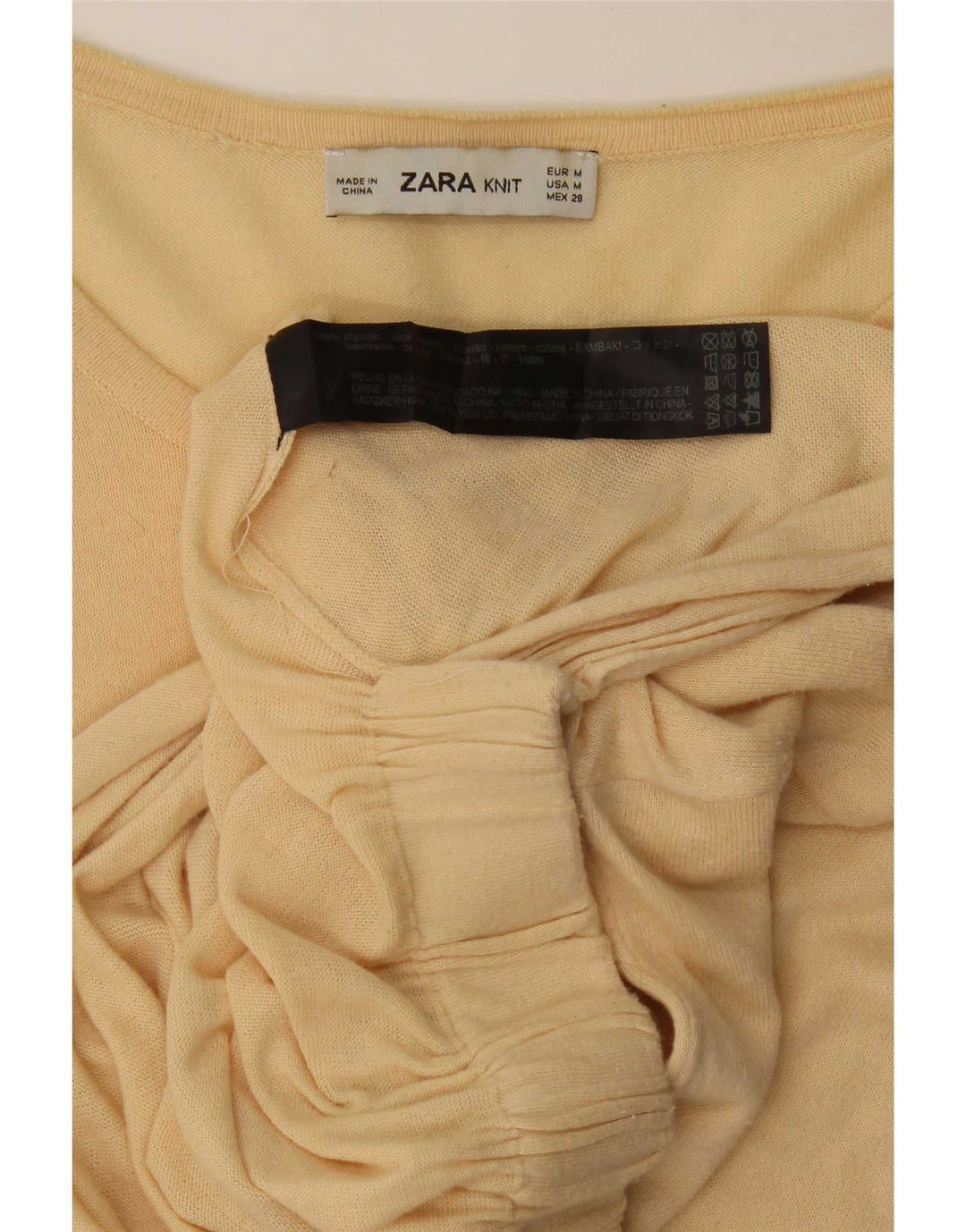Zara blusa feminina manga 3/4 top Reino Unido 14 algodão bege médio