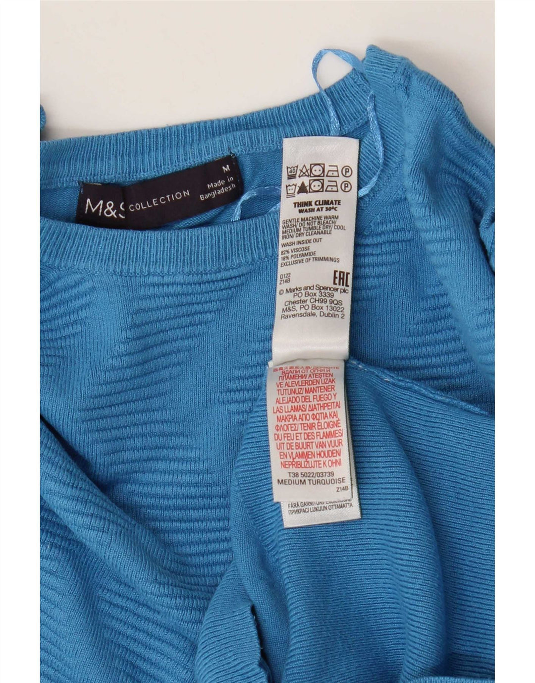 Suéter feminino Marks & Spencer com gola canoa Reino Unido 12 médio azul Chevron