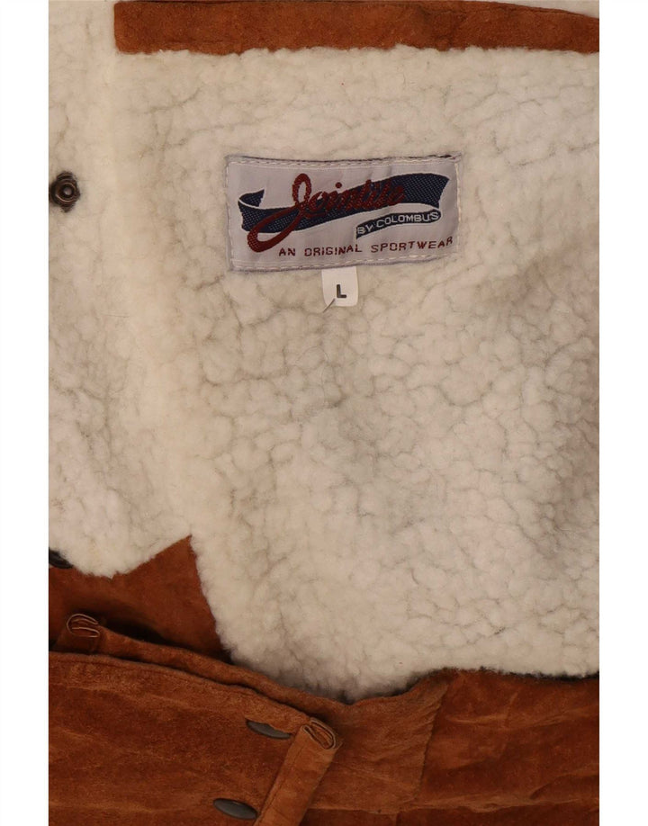 Jaqueta masculina de couro Colombus Loose Fit UK 40 grande bege geométrico