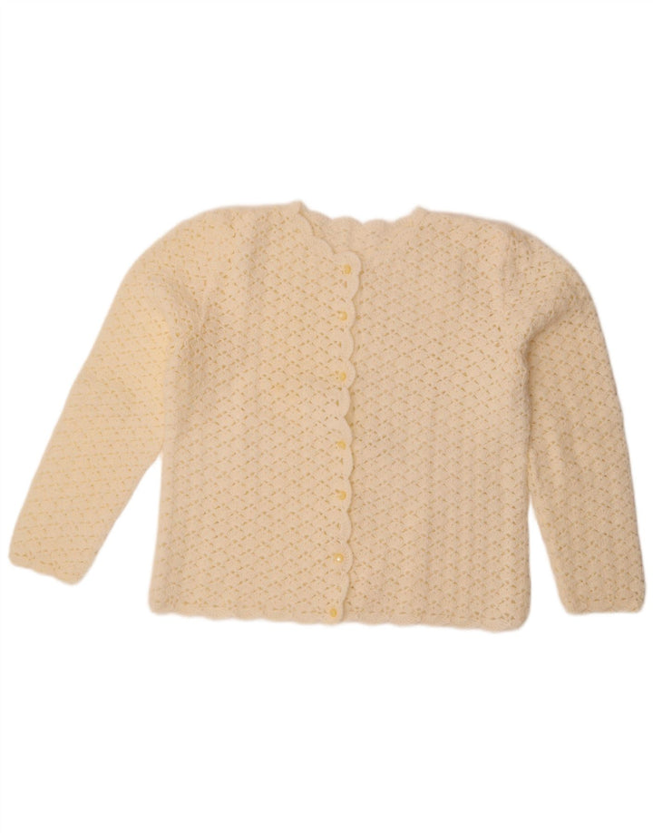 Suéter Cardigan Feminino Vintage UK 14 Grande Branco