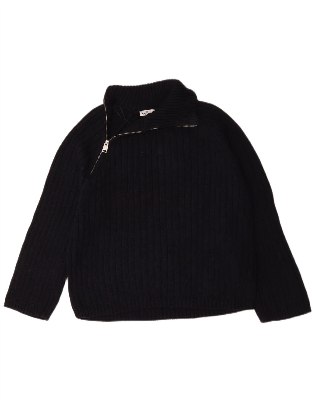Suéter masculino Zara Regular Fit com zíper e gola pequena de algodão azul marinho