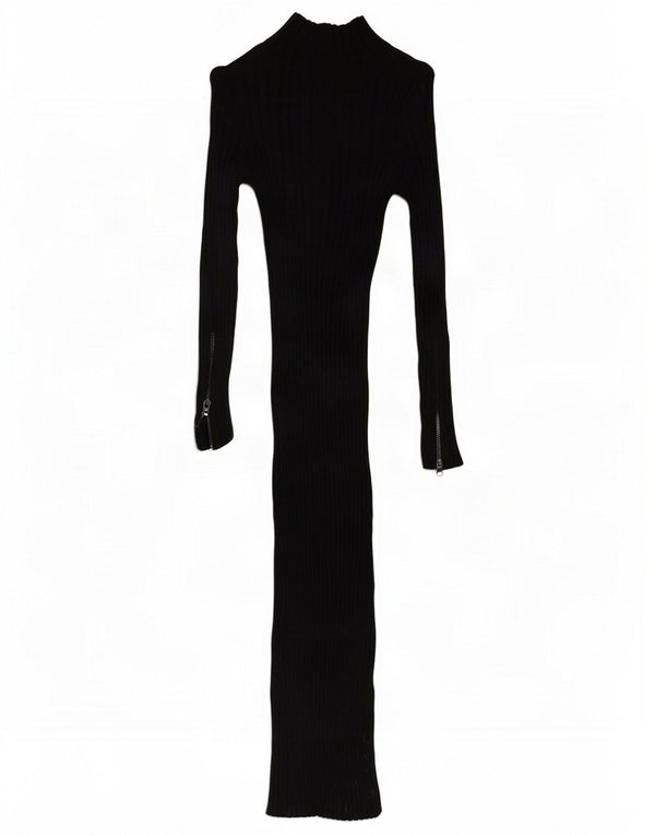 Zara vestido feminino manga comprida com zíper e gola alta Reino Unido 10 pequeno preto viscose