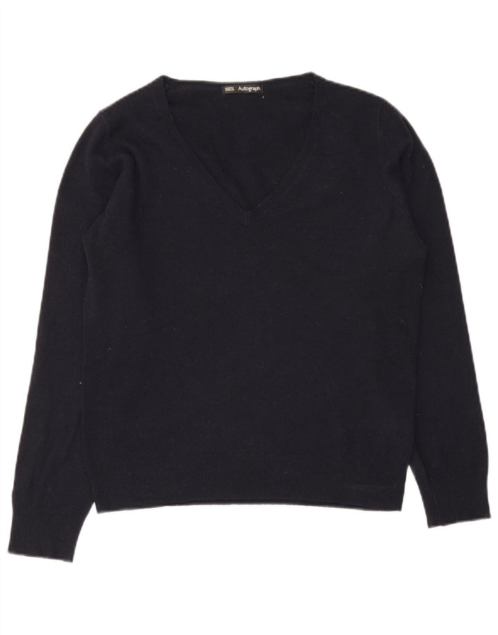 Suéter feminino Marks & Spencer com decote em V Reino Unido 12 médio azul marinho