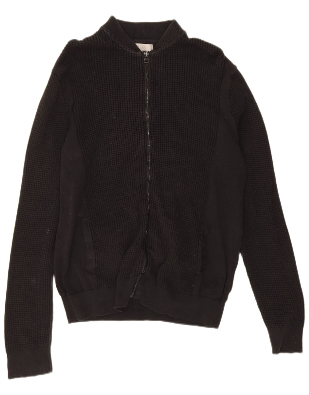 Suéter cardigã masculino de ajuste regular da Marks & Spencer, algodão preto médio
