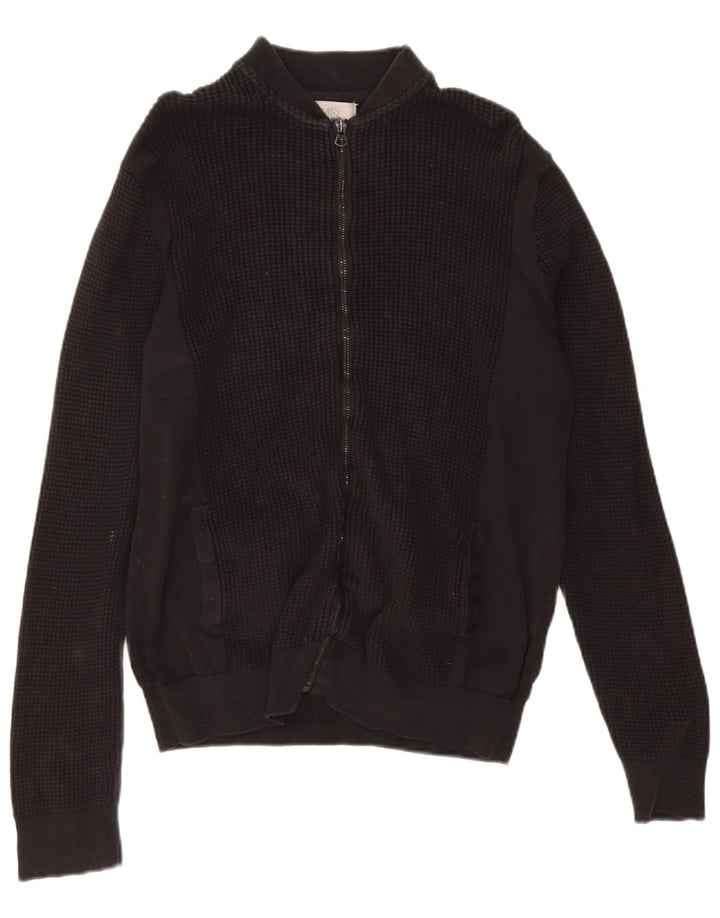 Suéter cardigã masculino de ajuste regular da Marks & Spencer, algodão preto médio