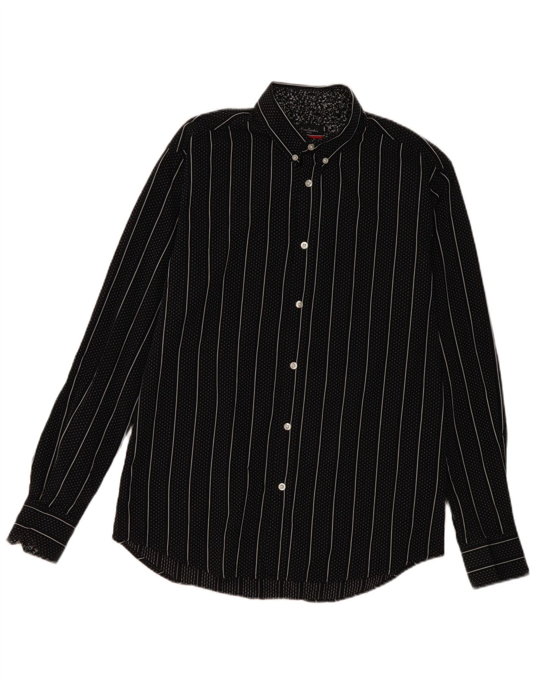 Camisa masculina Pierre Cardin Regular Fit média preta listrada de algodão