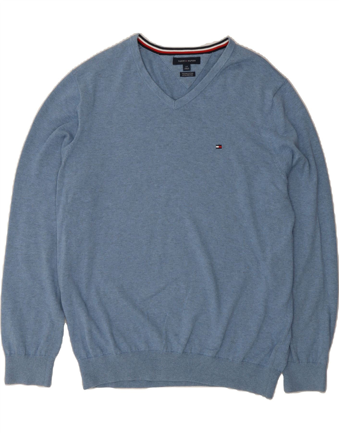 TOMMY HILFIGER Mens V-Neck Jumper Sweater Large Blue Cotton Vintage Tommy Hilfiger and Second-Hand Tommy Hilfiger from Messina Hembry 