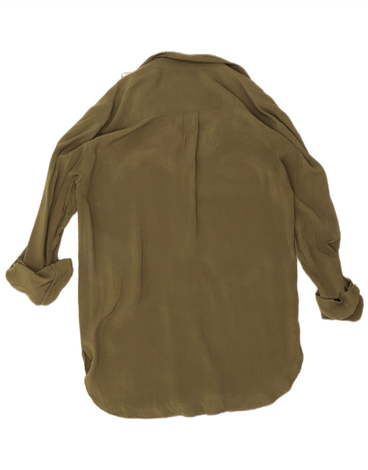 Blusa feminina Zara Longline Shirt Reino Unido 14 Médio Caqui