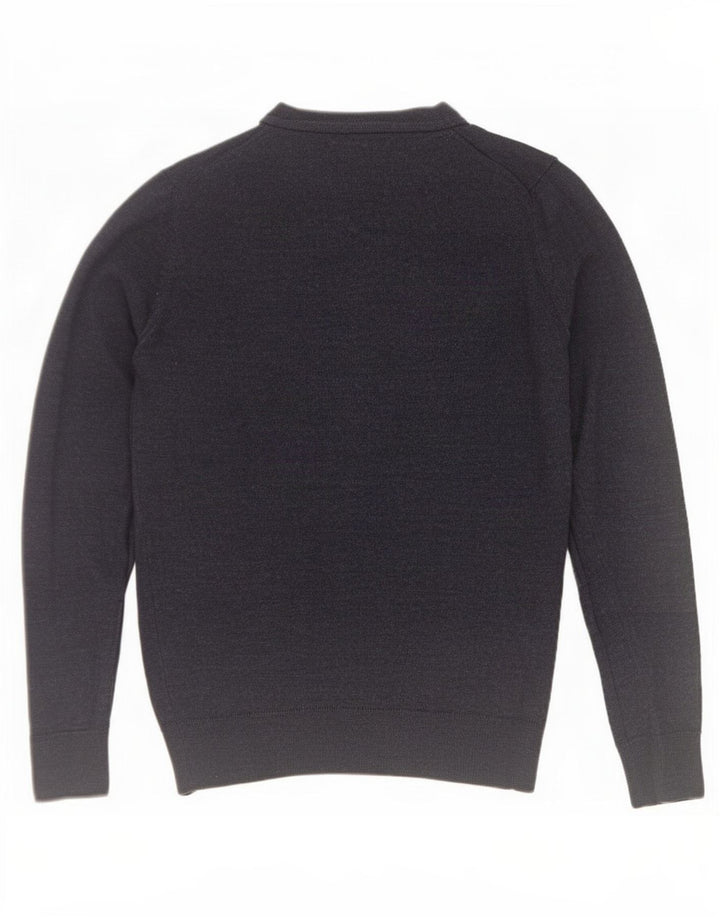 Zara Suéter masculino com gola redonda, pequeno, azul marinho, lã