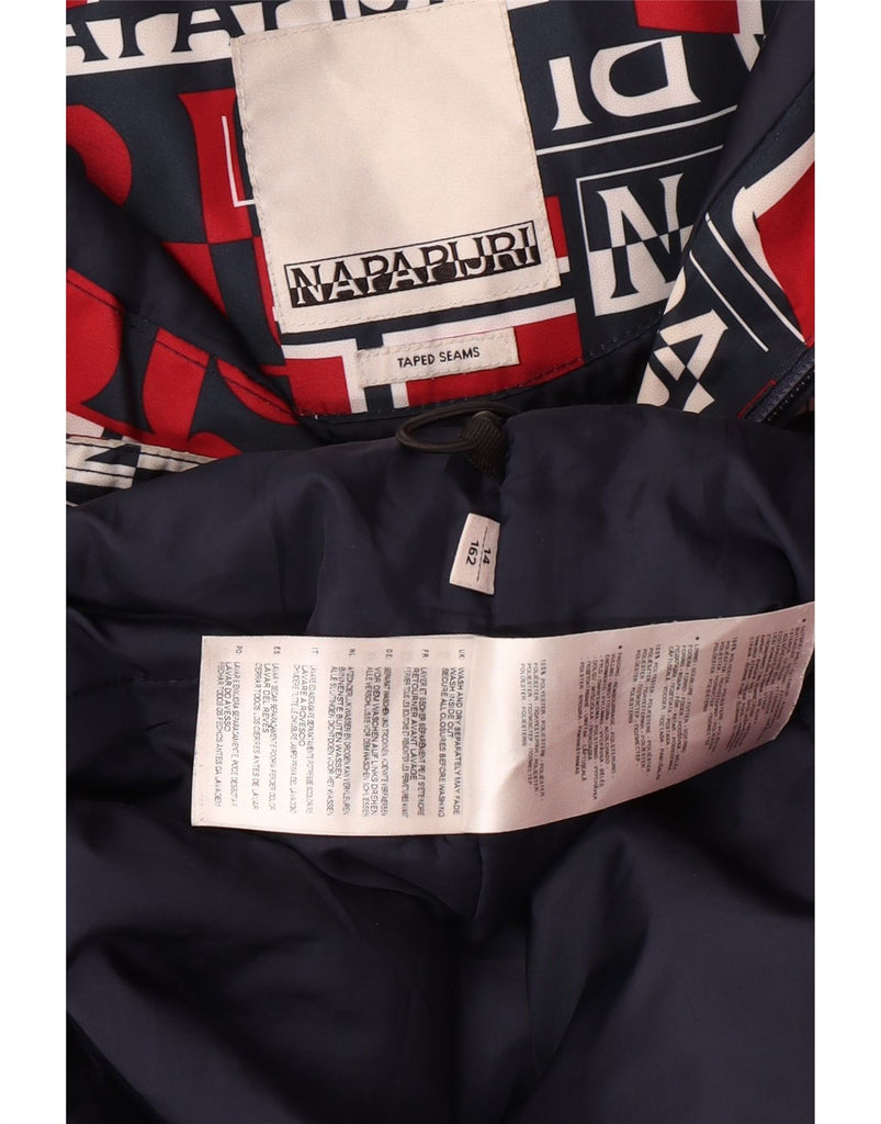 NAPAPIJRI Boys Hooded Anorak Jacket 13-14 Years Red Geometric Polyester Vintage Napapijri and Second-Hand Napapijri from Messina Hembry 