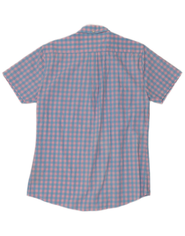 Camisa masculina Barbour de manga curta sob medida, algodão guingão azul médio