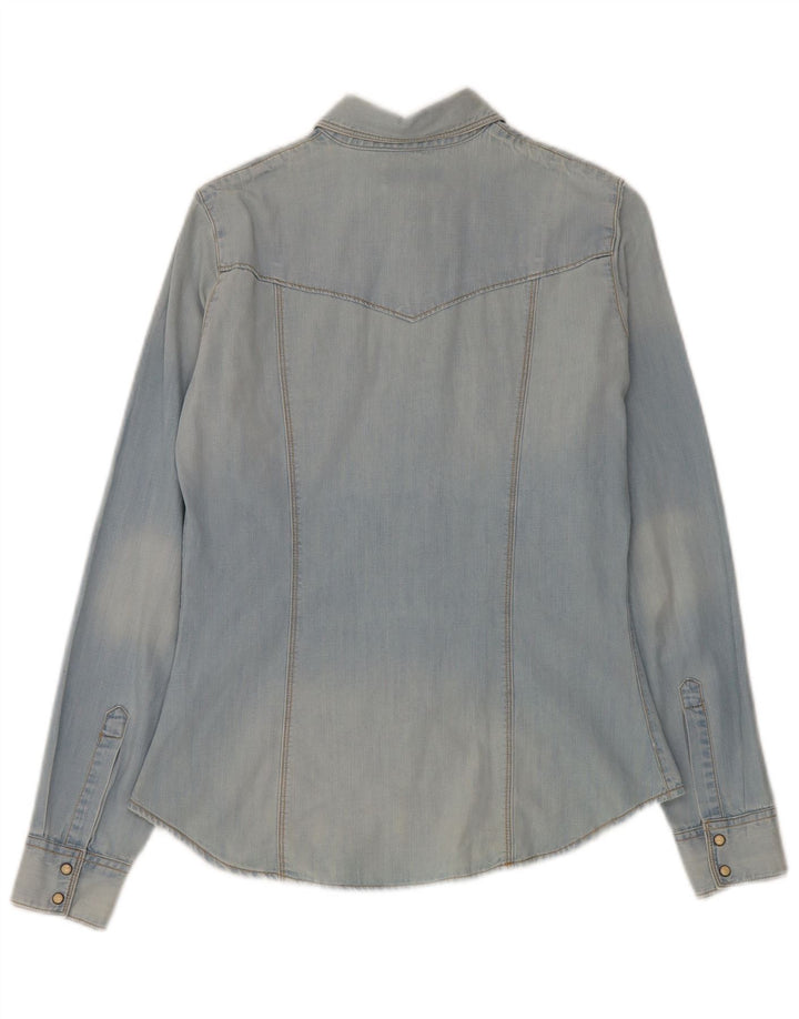 Camisa jeans feminina Guess UK 10 algodão azul pequeno