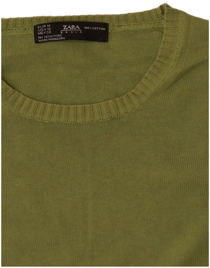 Zara Suéter masculino com gola redonda e algodão verde médio