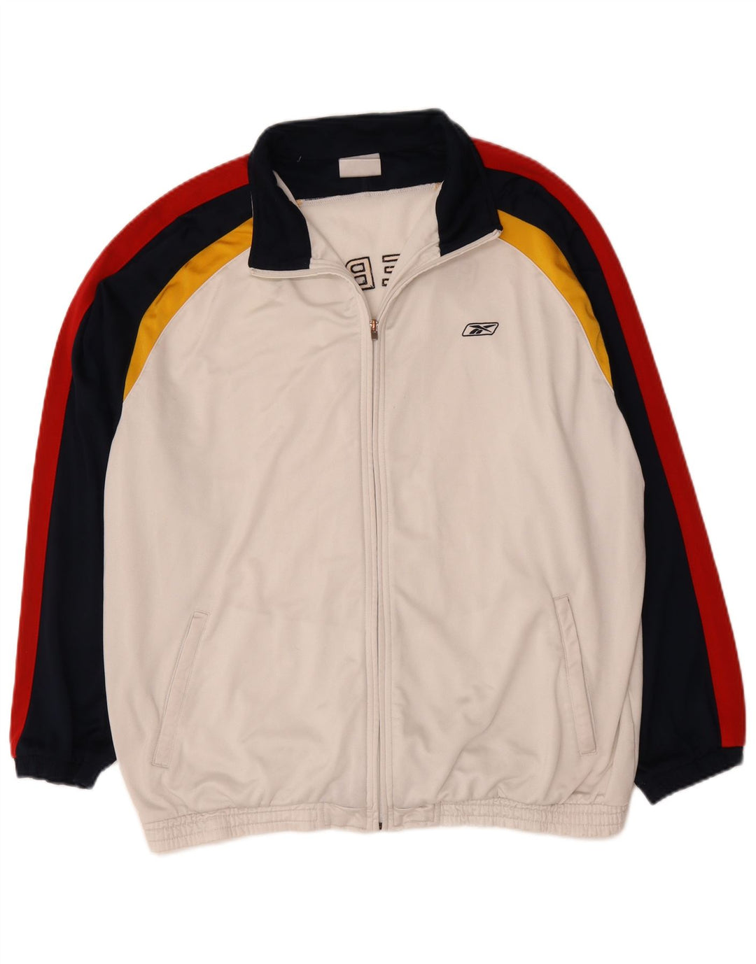 Jaqueta masculina Reebok Graphic Loose Fit agasalho grande bloco colorido branco