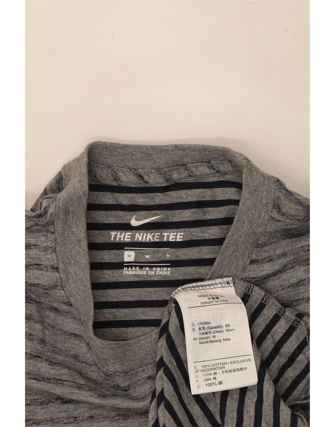 Camiseta masculina Nike Top cinza médio listrado algodão