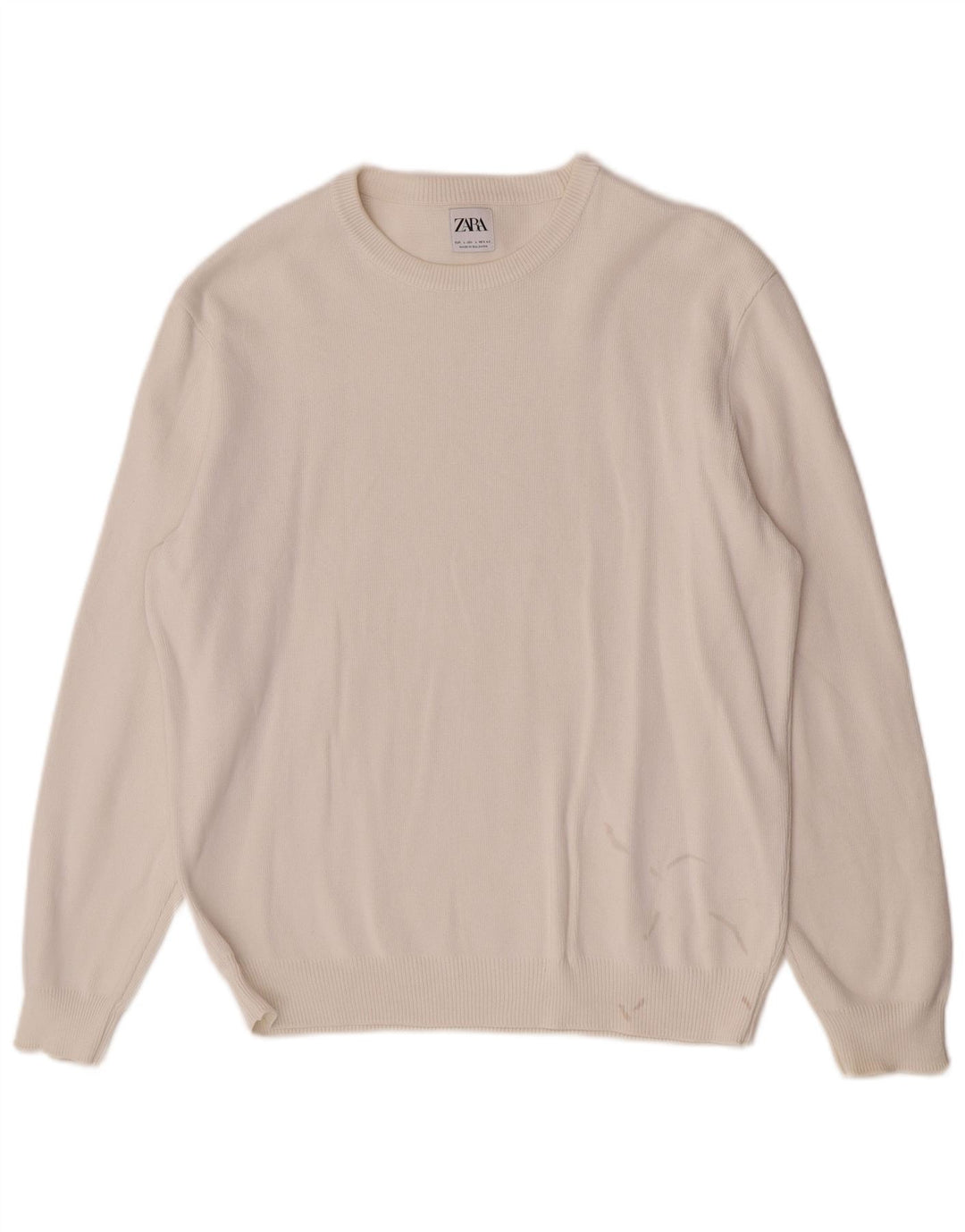 Zara Suéter masculino com gola redonda, grande algodão branco