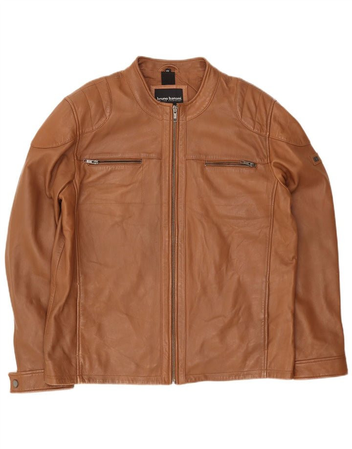 Jaqueta masculina de couro para motociclista Bruno Banani Reino Unido 44 2XL marrom
