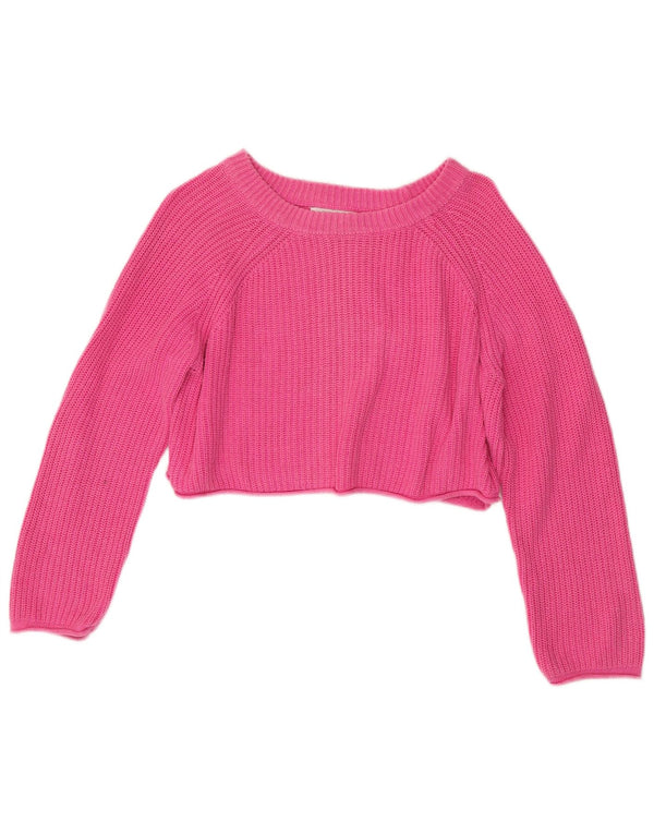 Zara Suéter feminino cropped grande com gola canoa 11-12 anos algodão rosa