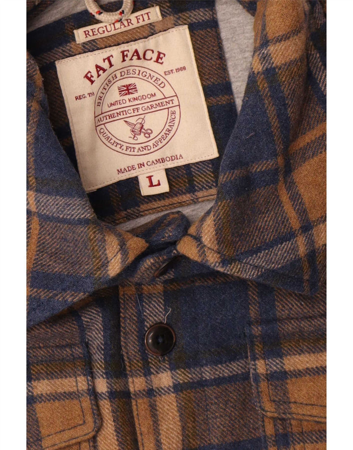 Fat Face Mens Shacket Camisa de flanela de ajuste regular grande lã xadrez azul