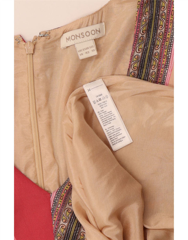 Vestido assimétrico feminino MONSOON UK 14 grande patchwork multicolorido