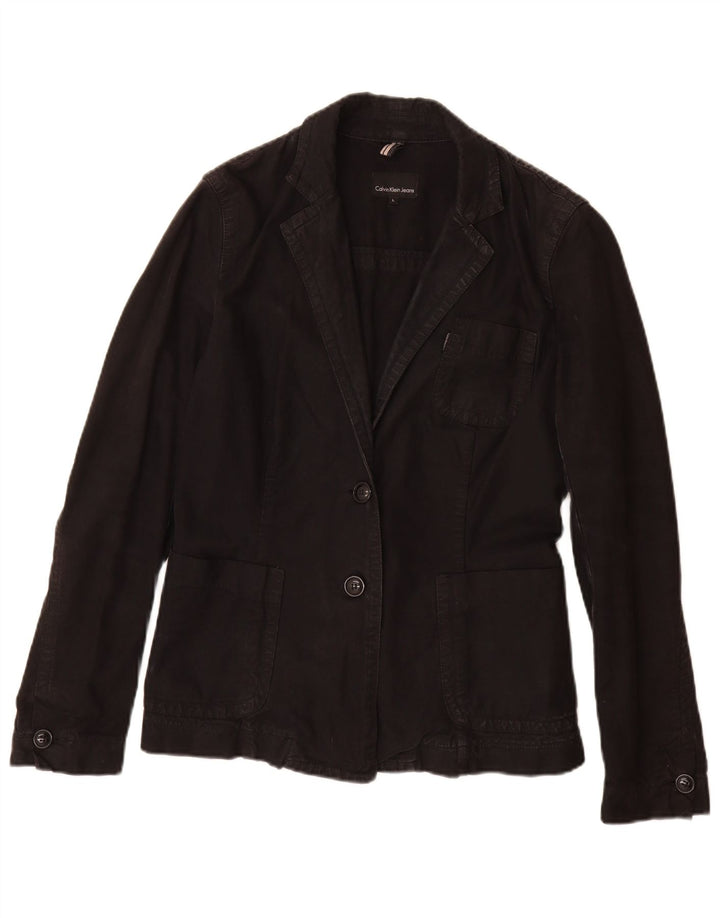 Jaqueta blazer feminina Calvin Klein Jeans com 2 botões Reino Unido 14 grande algodão preto