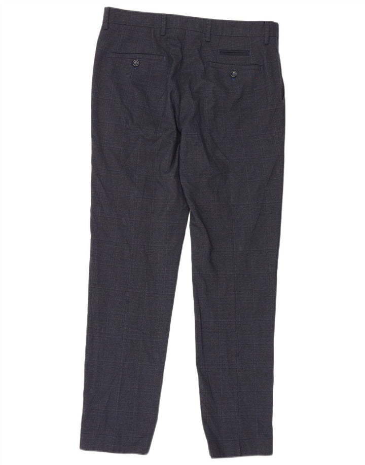 Calça masculina de terno slim Penguin W32 L30 poliéster xadrez azul marinho
