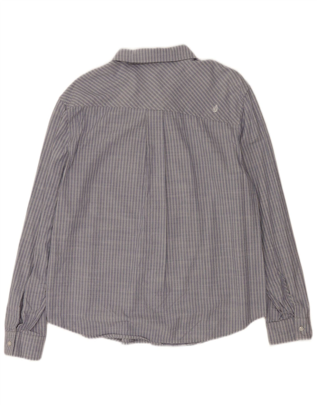 Camisa feminina Volcom UK 14 grande algodão listrado azul