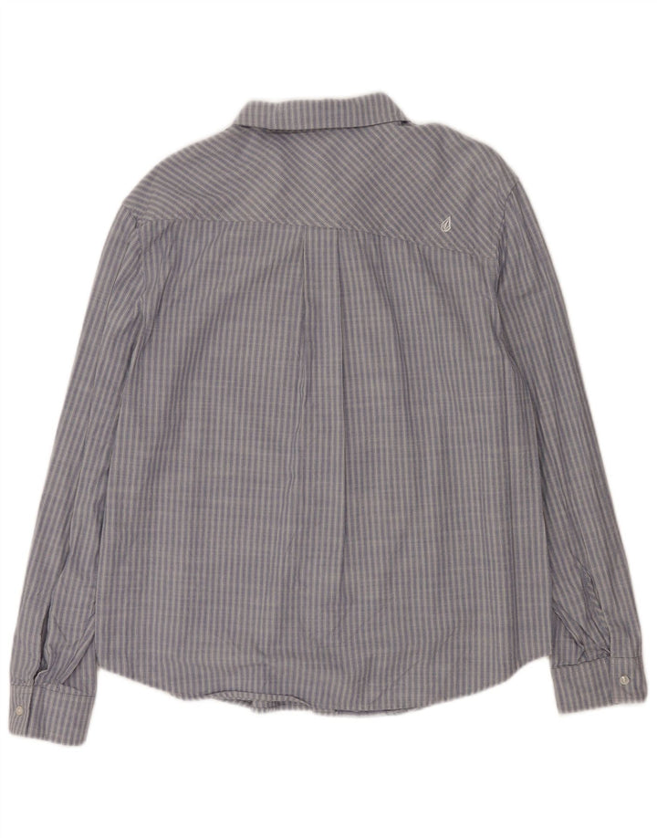 Camisa feminina Volcom UK 14 grande algodão listrado azul